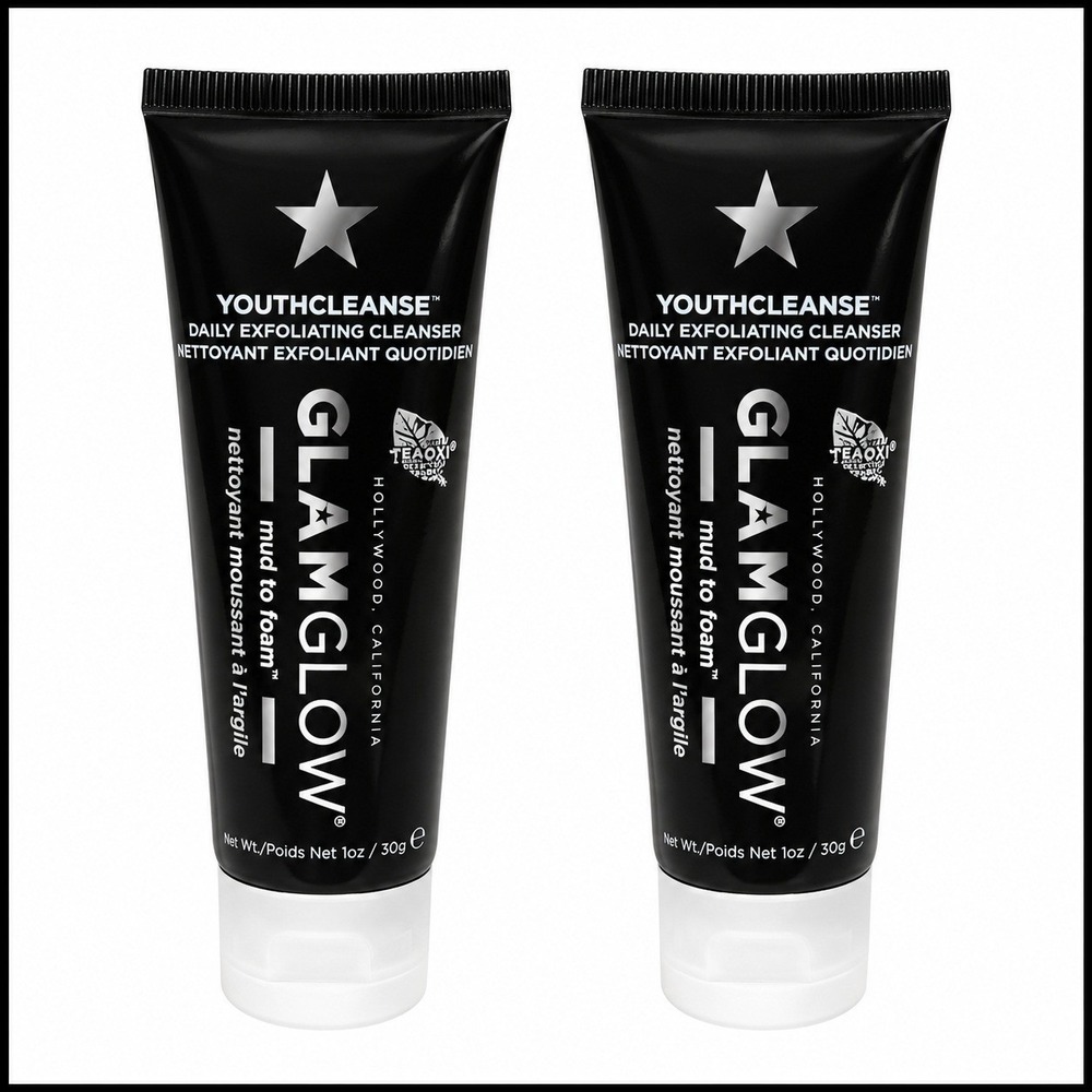 2 x Glamglow Youthcleanse Daily Exfoliating Cleanser Mud To Foam 1 oz Travel Siz